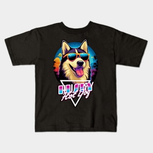 Retro Wave Husky Hot Dog Shirt Kids T-Shirt